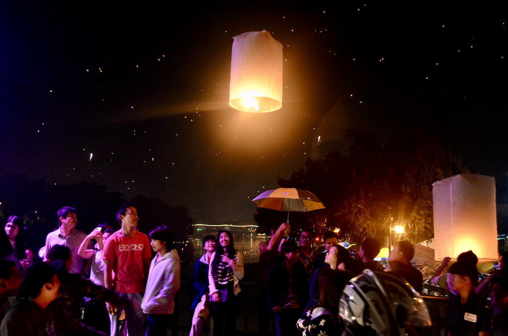 lantern floating among a crowd